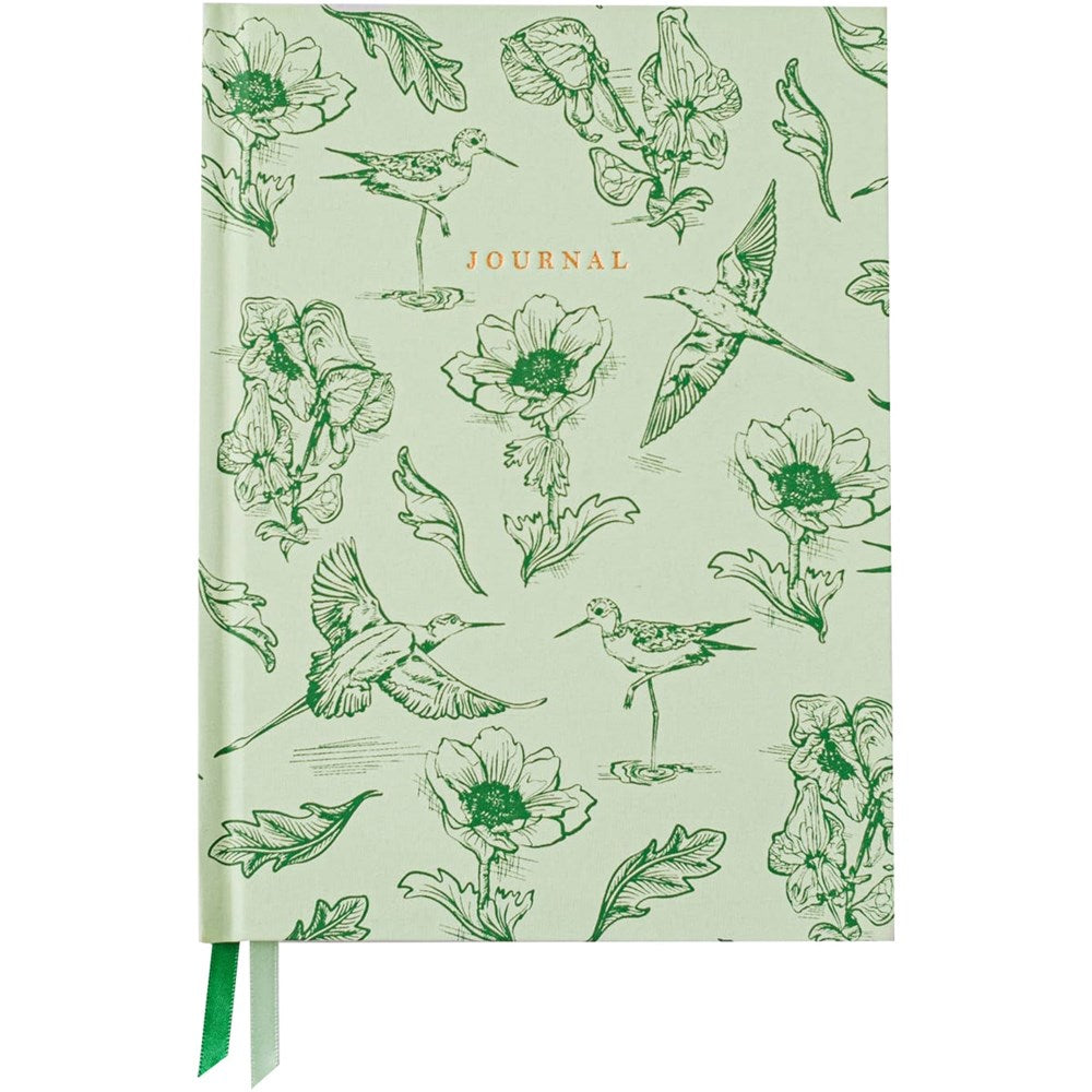 Green Botanical Bird Toile Hardcover Journal